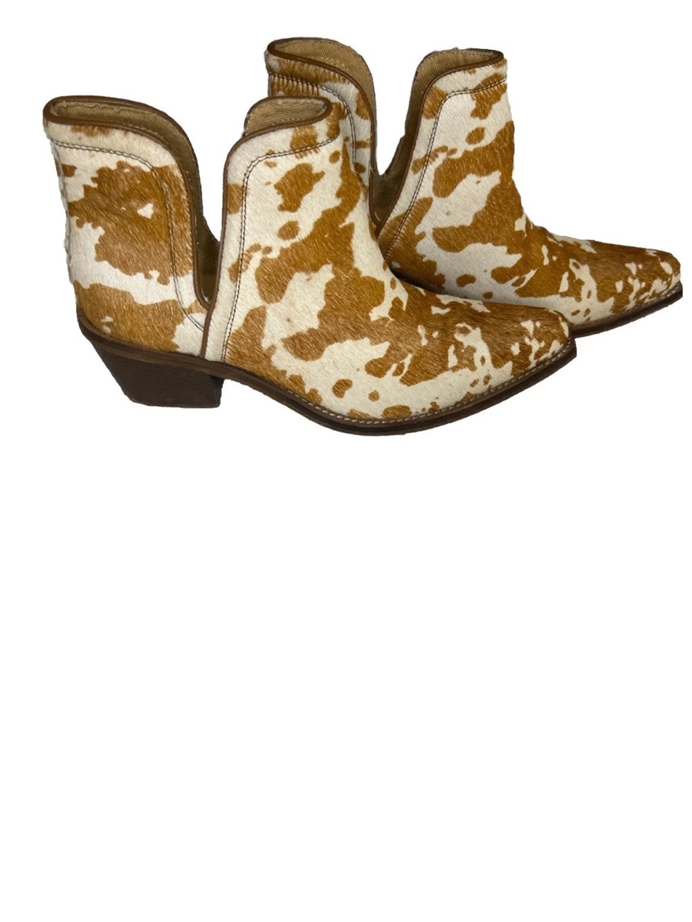 MYRA BAG Cow Hair On Hide Leather Ankle Cowboy Boots Women’s 9 White & Brown - Picture 6 of 16